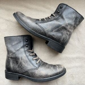 J. Crew Distressed Crackle Dark Brown Leather Lace Up Ankle Boot Women’s 7.5